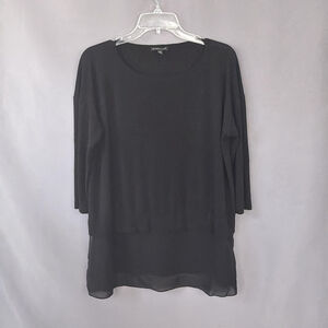 Eileen Fisher Top Womens Medium Black Silk Chiffon Tunic Basic Minimalist